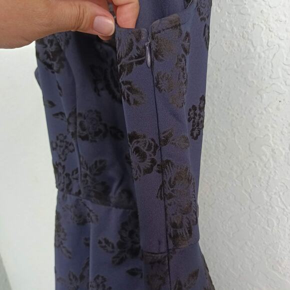TRIXXI Womens S Dark Blue‎ Floral Dress Fit & Flare Laced Back Scalloped V-Neck - Picture 6 of 9
